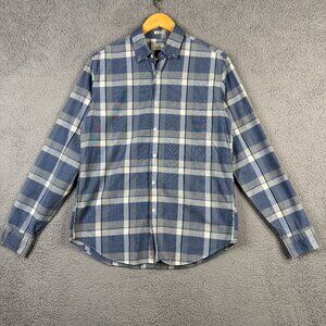 J.Crew Shirt Men Medium Blue Windowpane Plaid Classic Fit In Cotton Canvas Offic